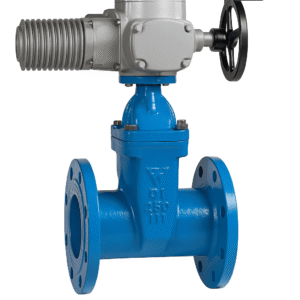 ROBINET DIN FONTA CU SERTAR – CORP PLAT CU FLANȘE ȘI ACȚIONARE ELECTRICĂ ON/OFF, GSK PN10/PN16 (70°) – 230V / 380V