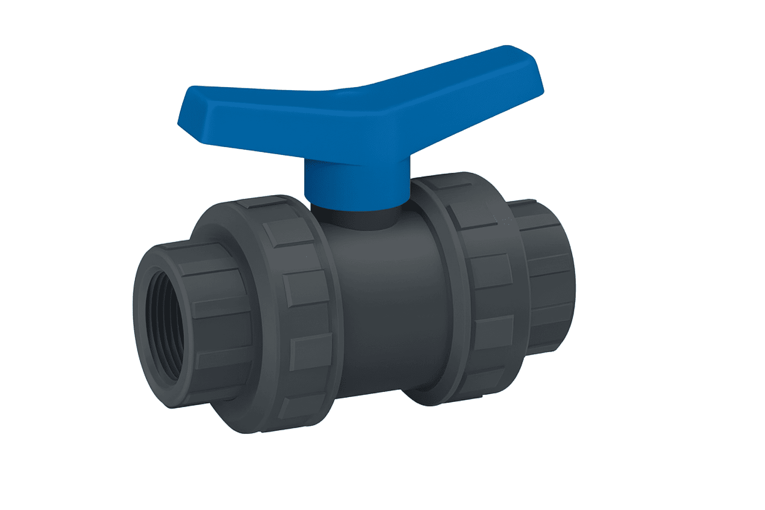 ROBINET PVC – CU BILĂ, RACORD OLANDEZ FI, PN16
